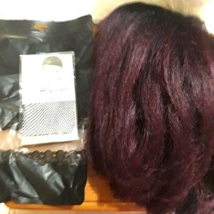 Clearance Sale $25, New Thick natural looking black n burgundy wig/free hair net
